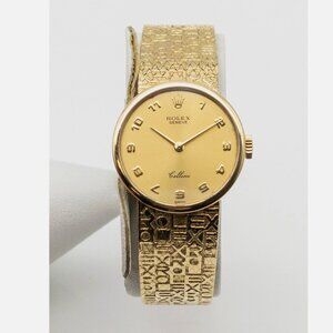 MUST SEE LADIES ROLEX Champagne 28mm Cellini 18k Gold Watch
